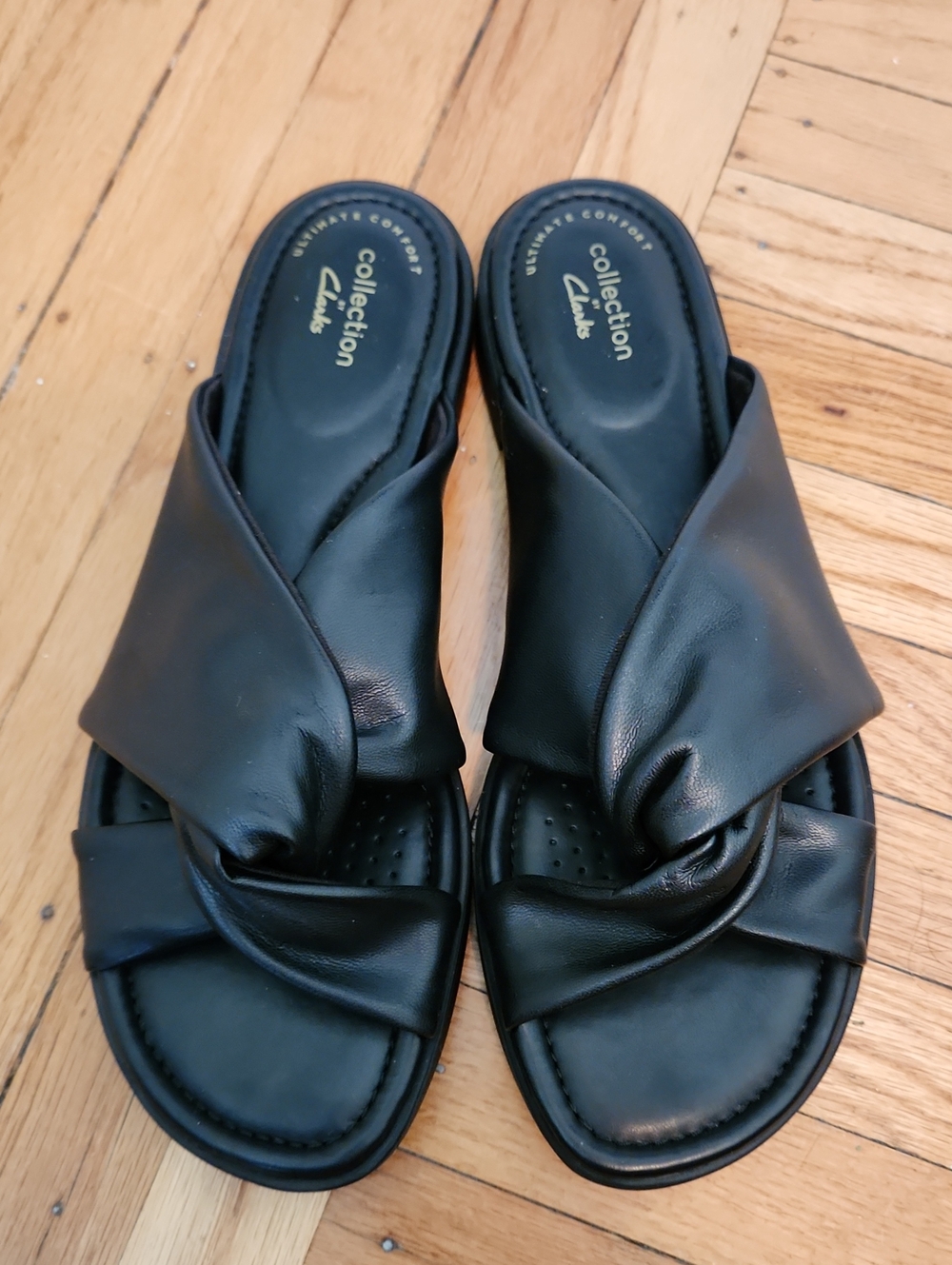 Clarks Black Twist Knot Slide Mules